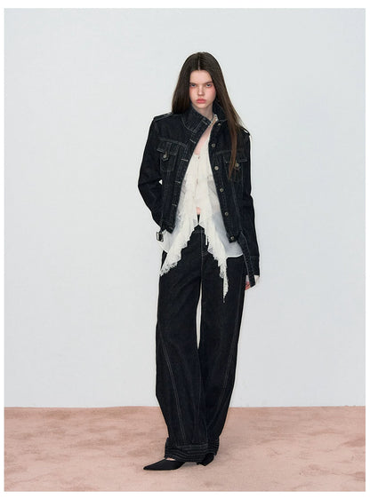 Deconstructed Patchwork Straight-Leg Denim Jeans