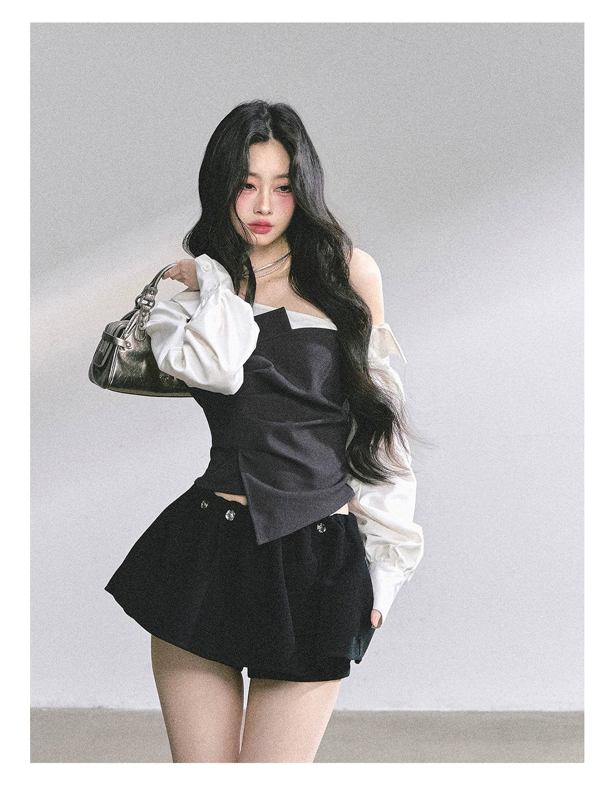 Faux Two-Piece Asymmetric Shoulder Shirt