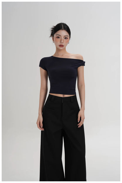 Asymmetric Off-Shoulder Cropped Tee