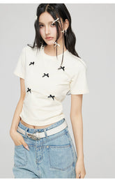 Off-white & Gray Bow Tie Ruffled T-shirt - CHINASQUAD