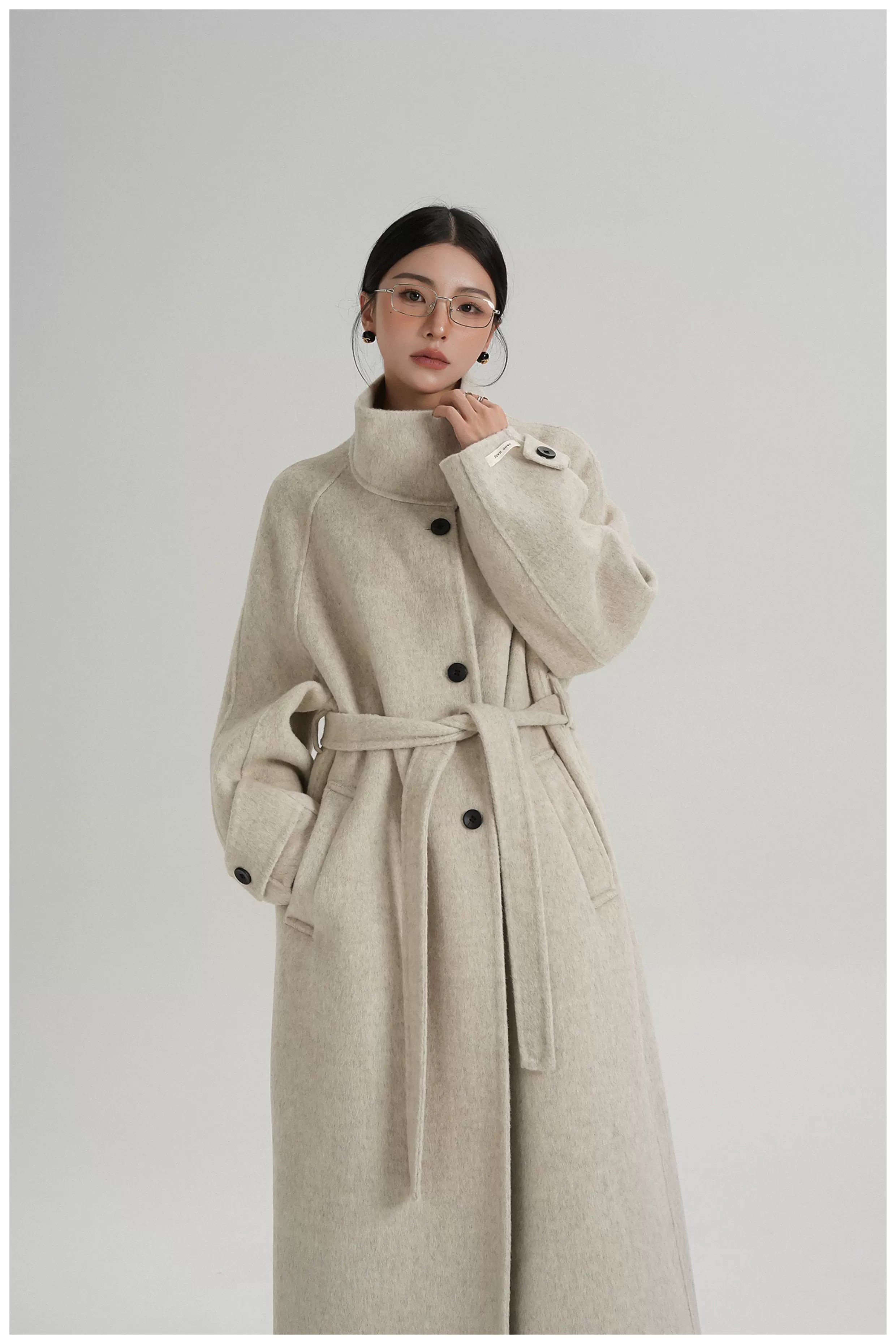 Asymmetric Stand-Collar Double-Faced Wool Coat