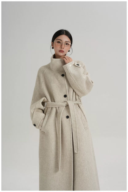 Asymmetric Stand-Collar Double-Faced Wool Coat
