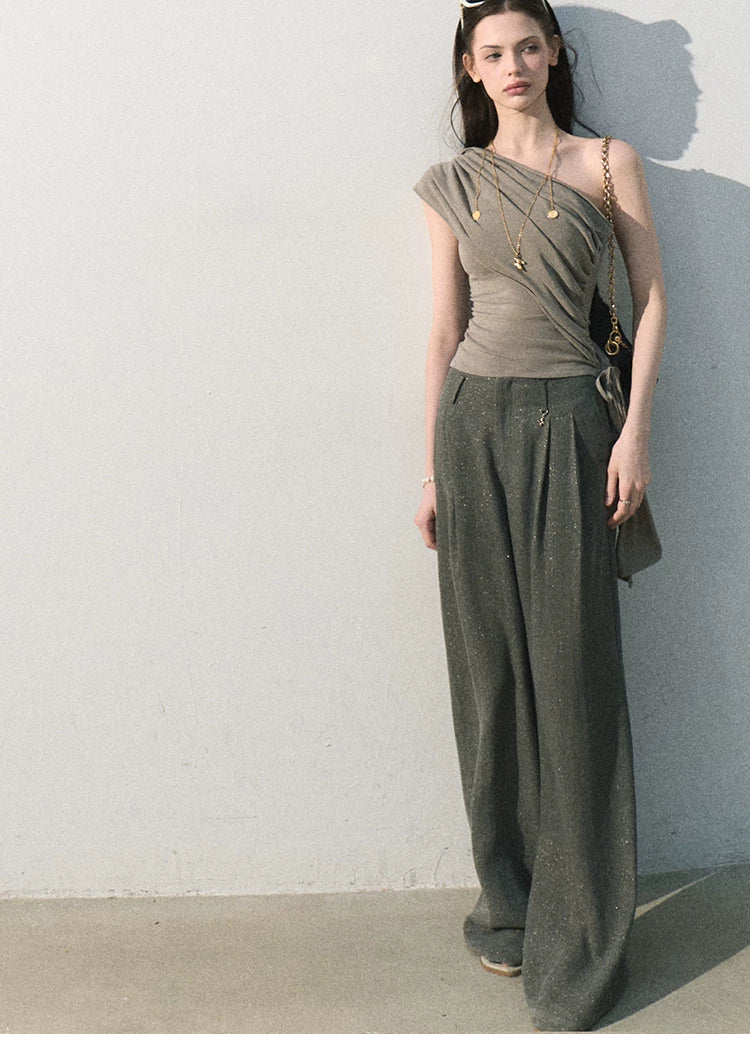 White Jade Asymmetric Draped T-Shirt