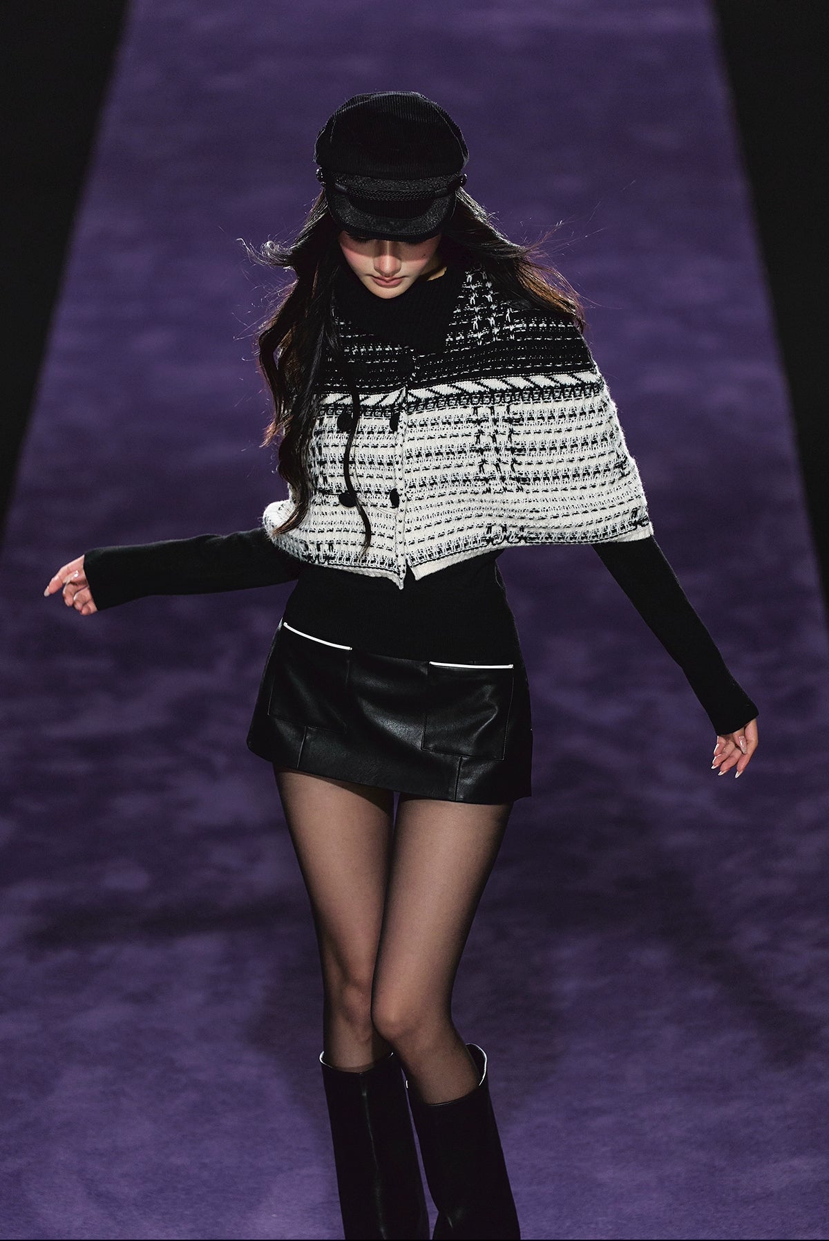 Tweed-Inspired Knit Cape &amp; Crewneck Set