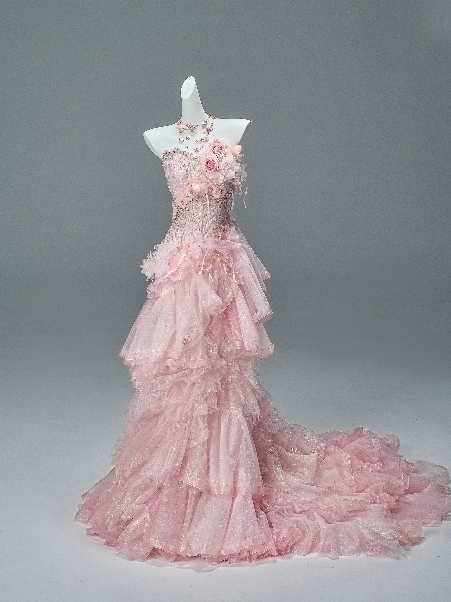 Blush Pink Haute Couture Tiered Tulle Gown