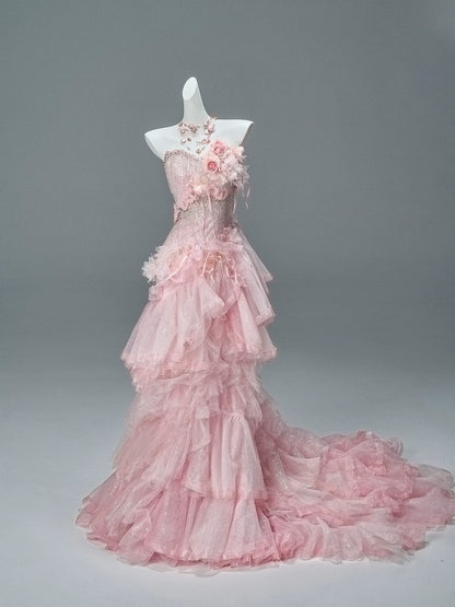 Blush Pink Haute Couture Tiered Tulle Gown