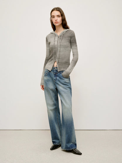 Ombre Wool Blend Double-Zip Hooded Cardigan