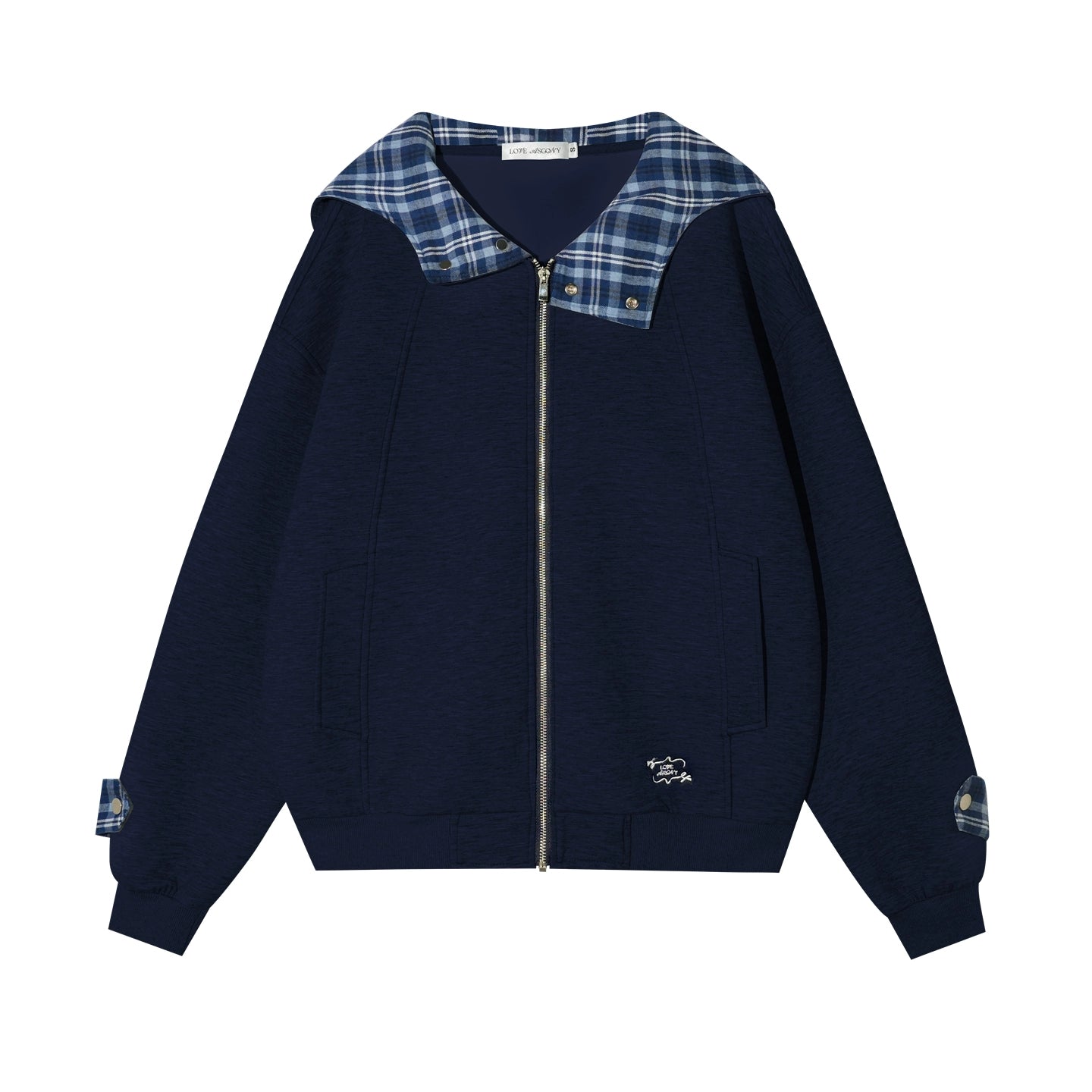 Patchwork Loose Embroidered Zip-Up Hoodie