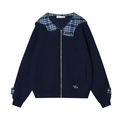 Patchwork Loose Embroidered Zip-Up Hoodie