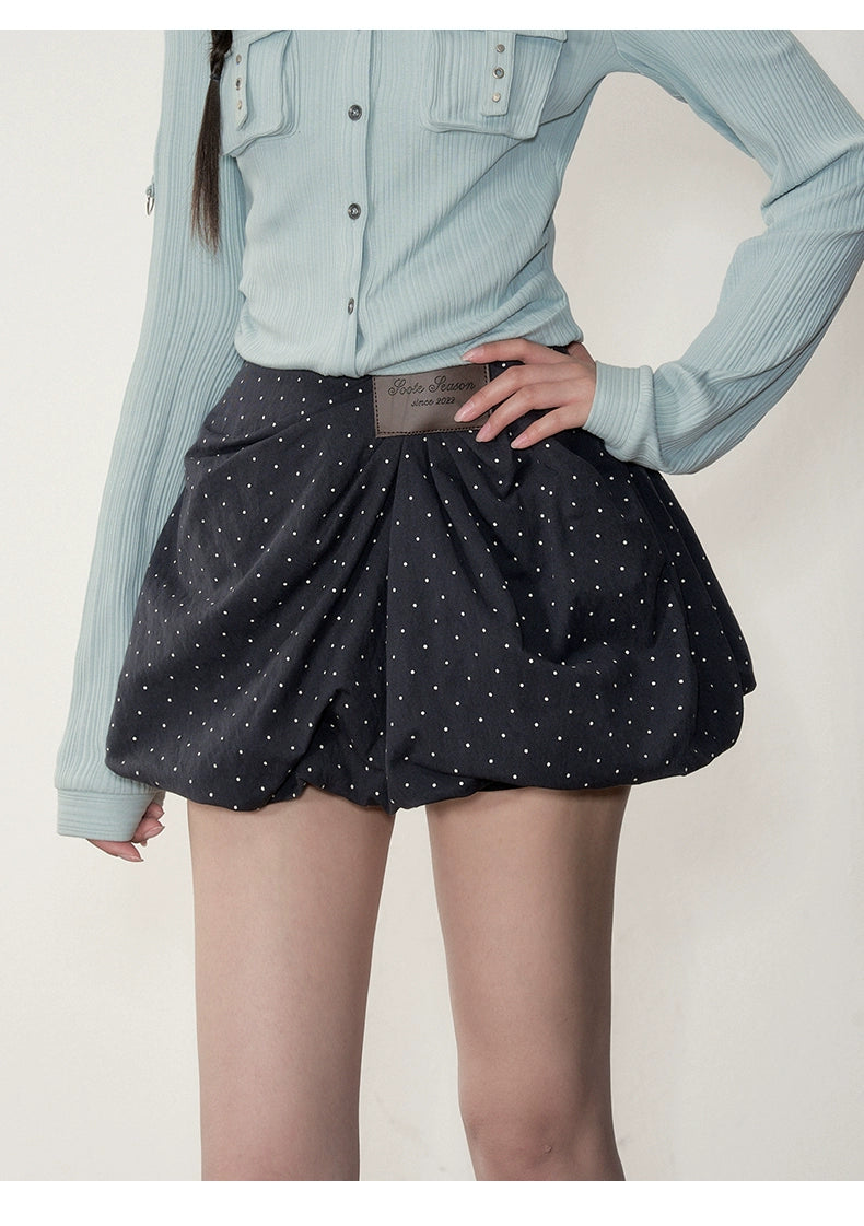 Khaki Petal-Pleat A-Line Skirt