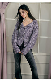 Purple Shawl Collar Knit Jacket - CHINASQUAD