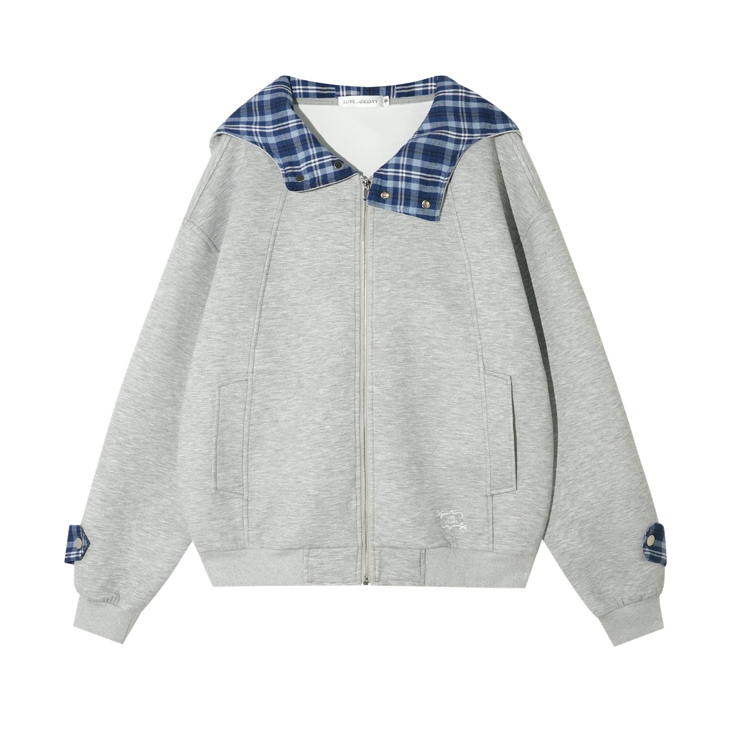Patchwork Loose Embroidered Zip-Up Hoodie
