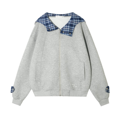 Patchwork Loose Embroidered Zip-Up Hoodie
