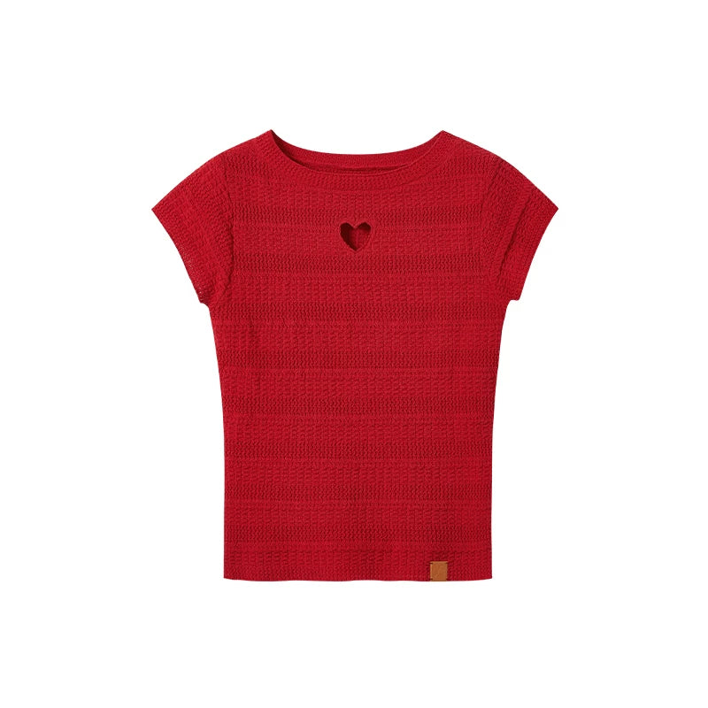Heart Cut-Out Linen Blend Slim Tee