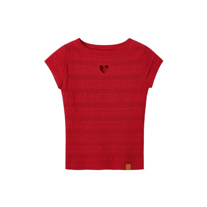 Heart Cut-Out Linen Blend Slim Tee
