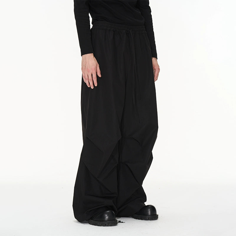 3D Pleated Wide-Leg Draped Trousers