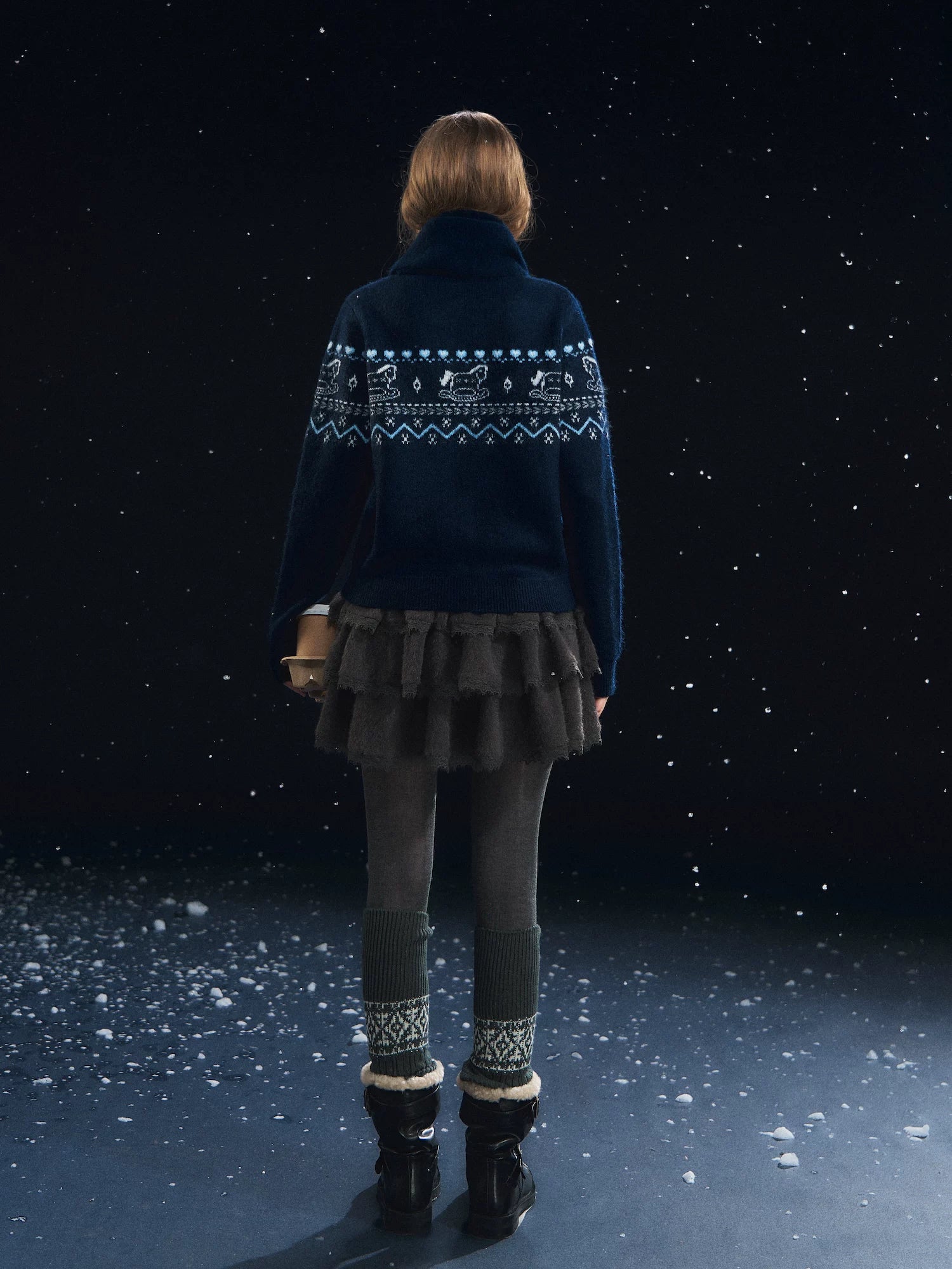 Fair Isle Scarf &amp; Cardigan Two-Piece Set