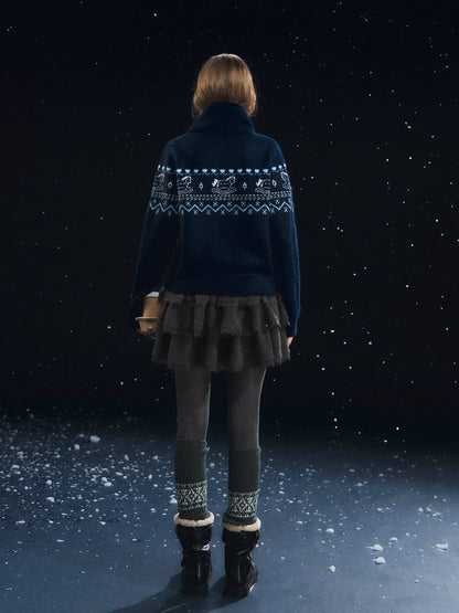 Fair Isle Scarf &amp; Cardigan Two-Piece Set