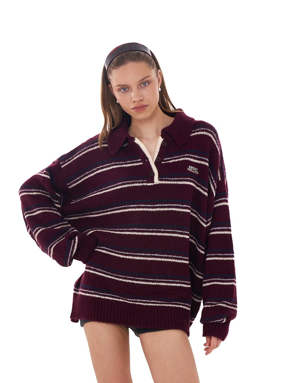 Retro Striped Mohair Polo Sweater