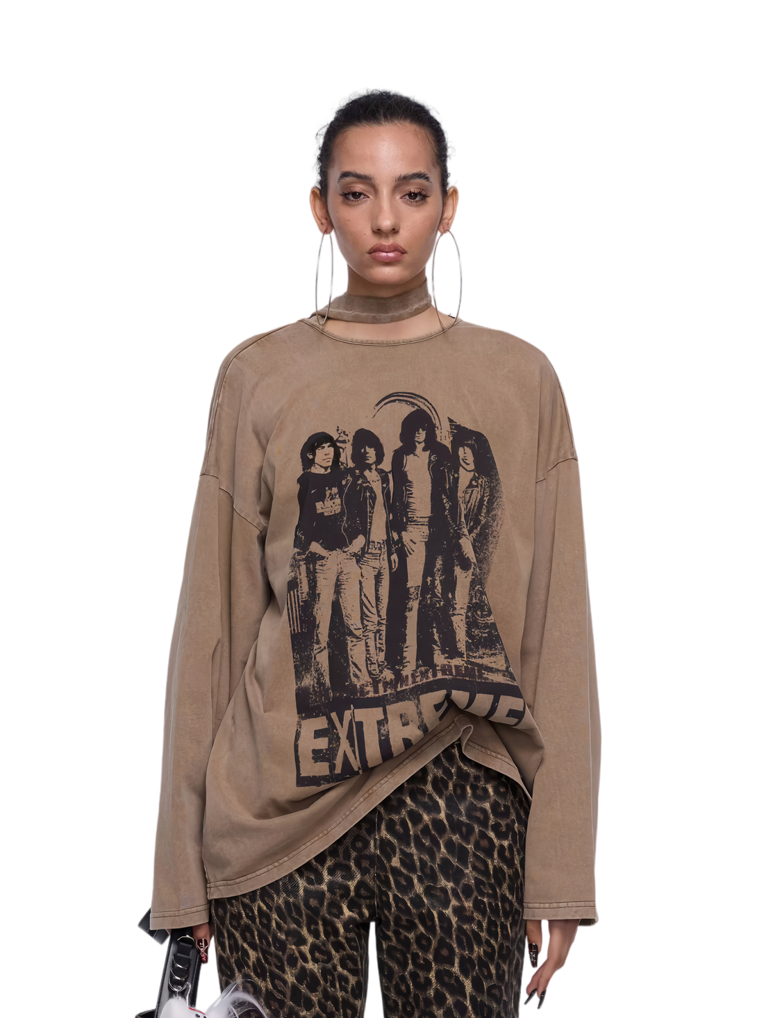 Washed Portrait Print Long Sleeve T-Shirt