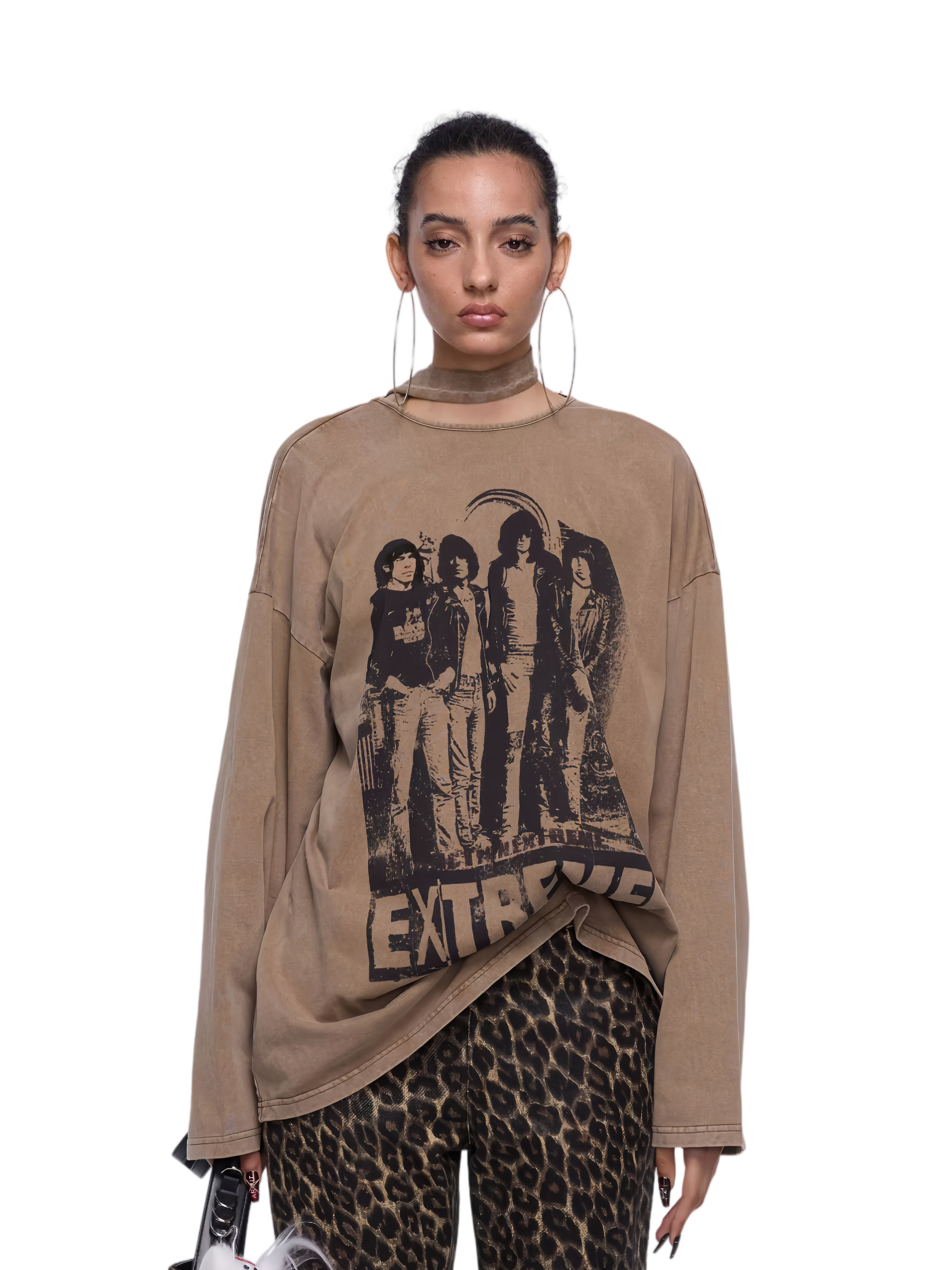 24ANS Washed Portrait Print Long Sleeve T-Shirt – T-Shirts &amp; Polos