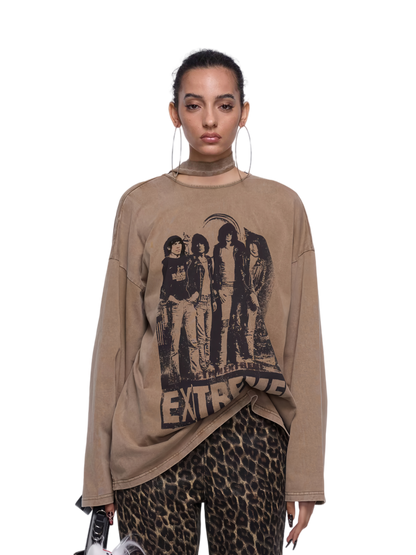 24ANS Washed Portrait Print Long Sleeve T-Shirt – T-Shirts &amp; Polos