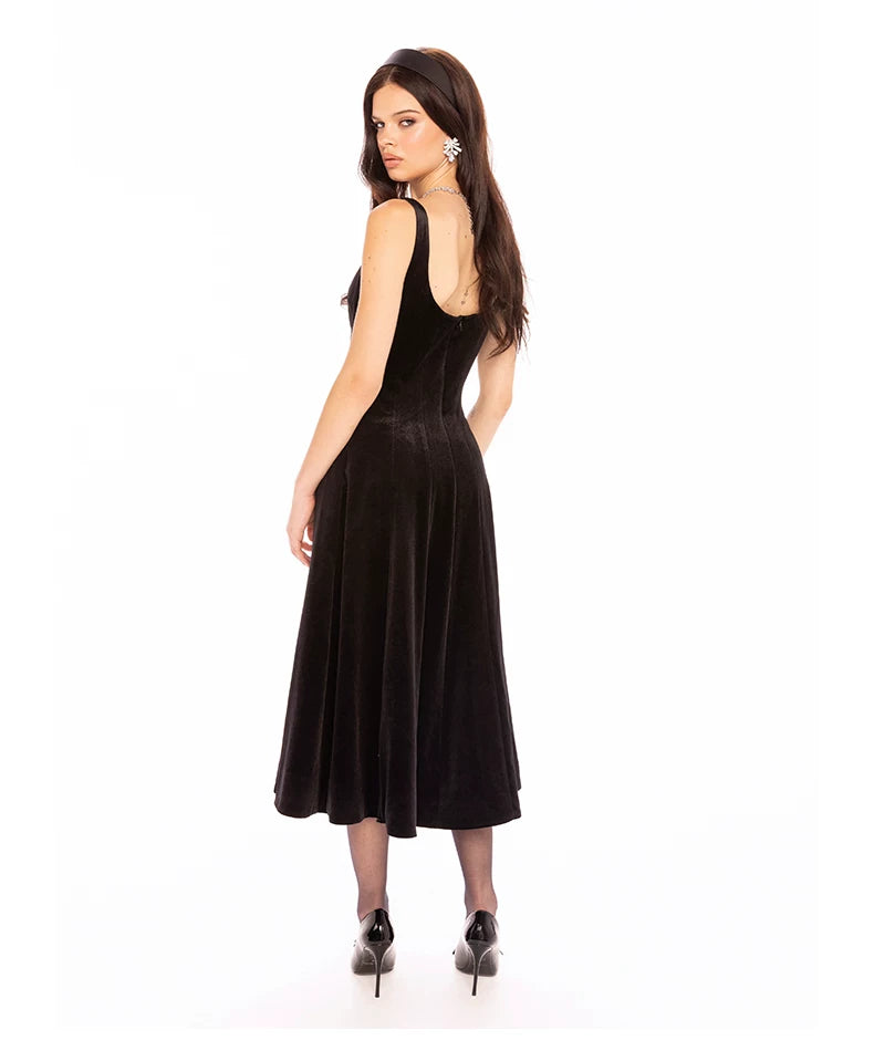 Velvet Strap Fit-and-Flare Mini Dress