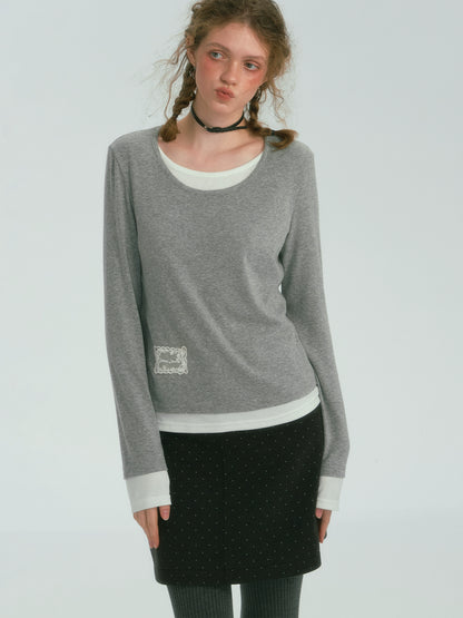 Faux Two-Piece Fleece T-Shirt