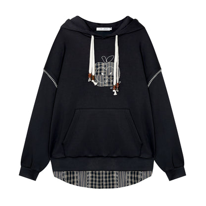 Fake Two-piece Apple Appliqué Layered Hoodie - CHINASQUAD