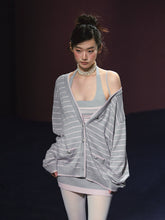 Striped Contrast Cardigan & Tank Dress Set - CHINASQUAD