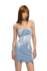 Gradient Tie-dye Strapless Denim Dress - CHINASQUAD