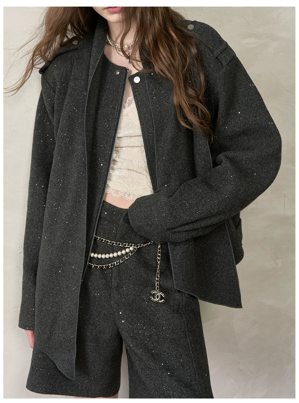 Wool Blend Scarf Detail Relaxed Jacket