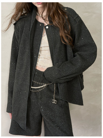 Wool Blend Scarf Detail Relaxed Jacket