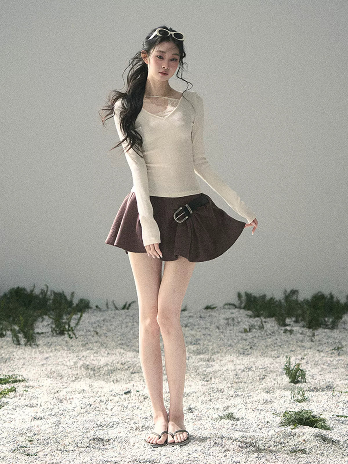 Deep V Lace Knit Top