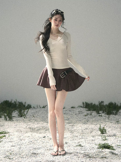 Deep V Lace Knit Top