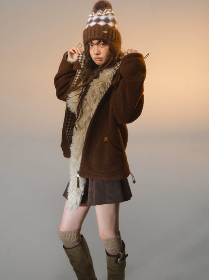 Reversible Plaid Fleece Patchwork Jacket