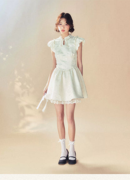 Beige Flutter Sleeve Dress