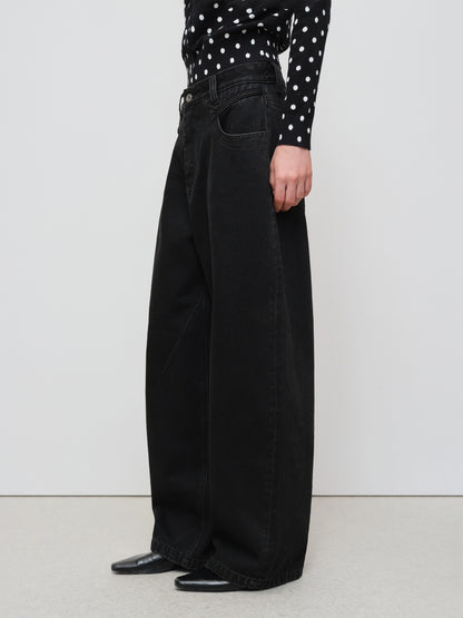 Washed Vintage Tapered Wide-Leg Denim Jeans