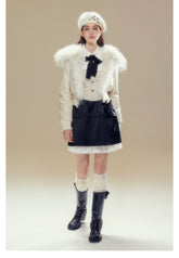 White Turn-down CollarFaux Shearling Coat - CHINASQUAD