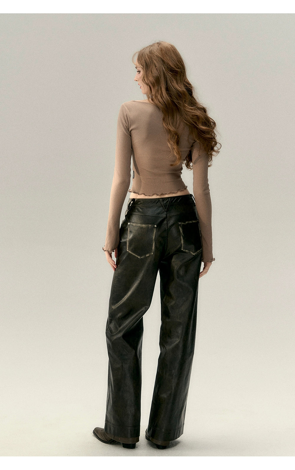 Black Vintage Straight-leg Leather Pants - CHINASQUAD