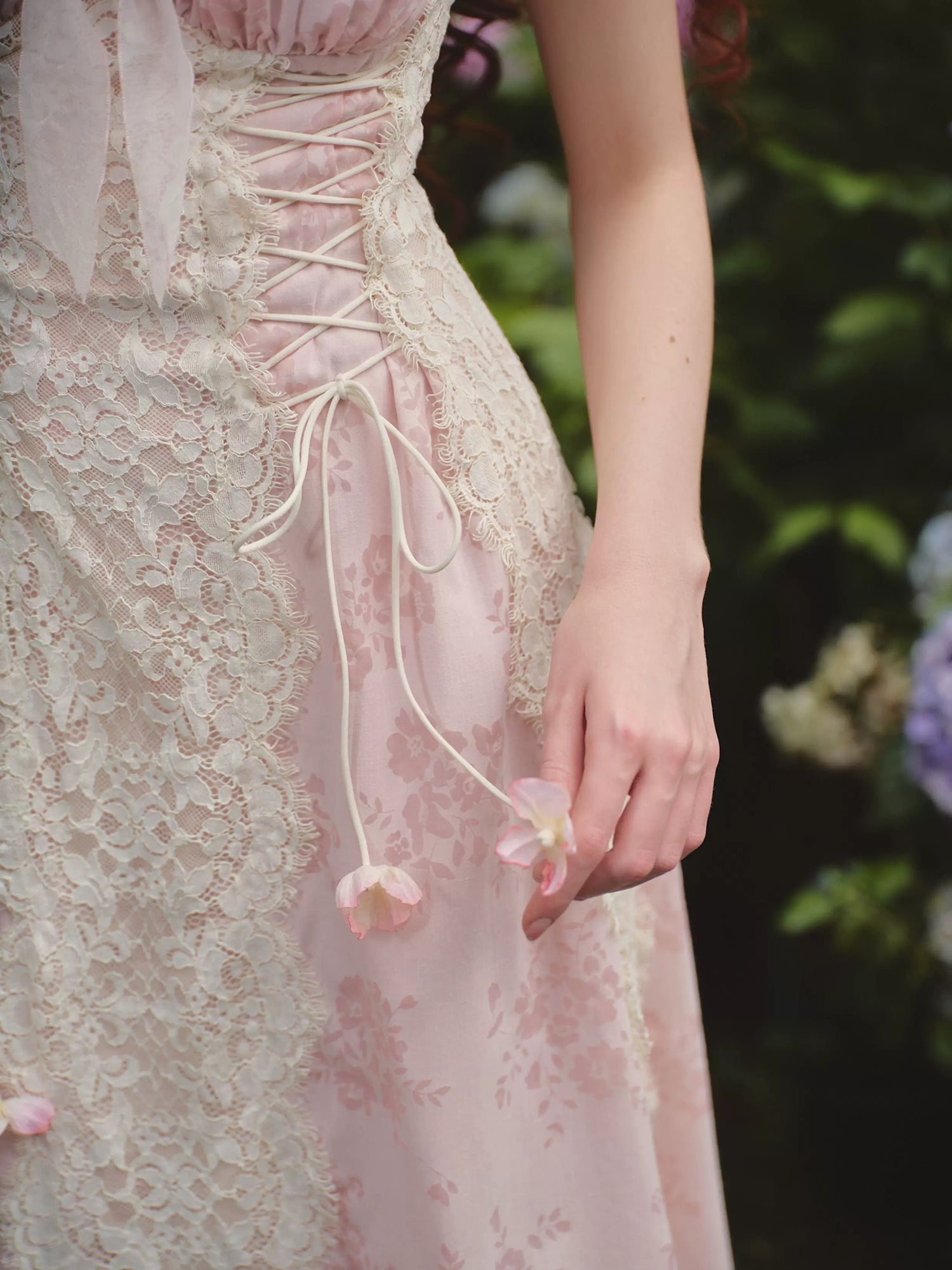 French Sweet Empire-Waist Lace Tie Dress