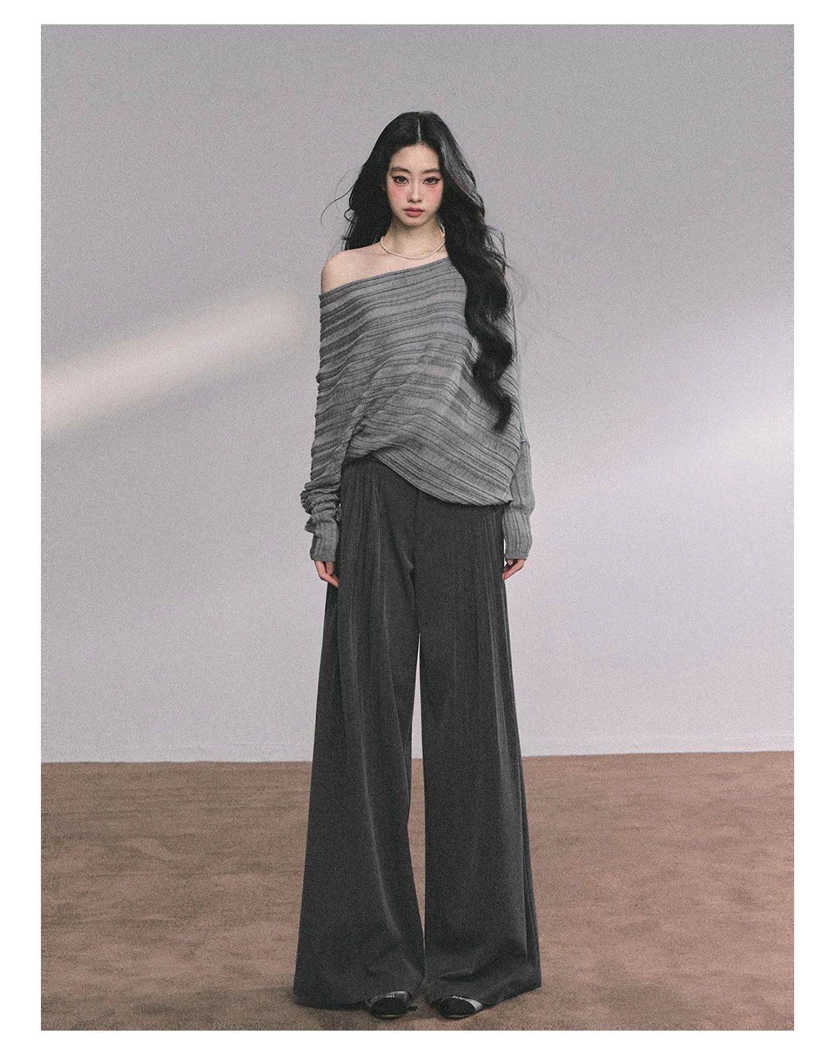 French Asymmetric Cut-Out Knit Sweater