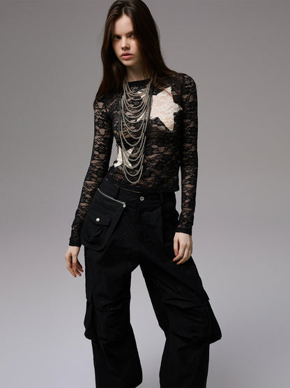 Color-Block Patch Lace Bottoming Top