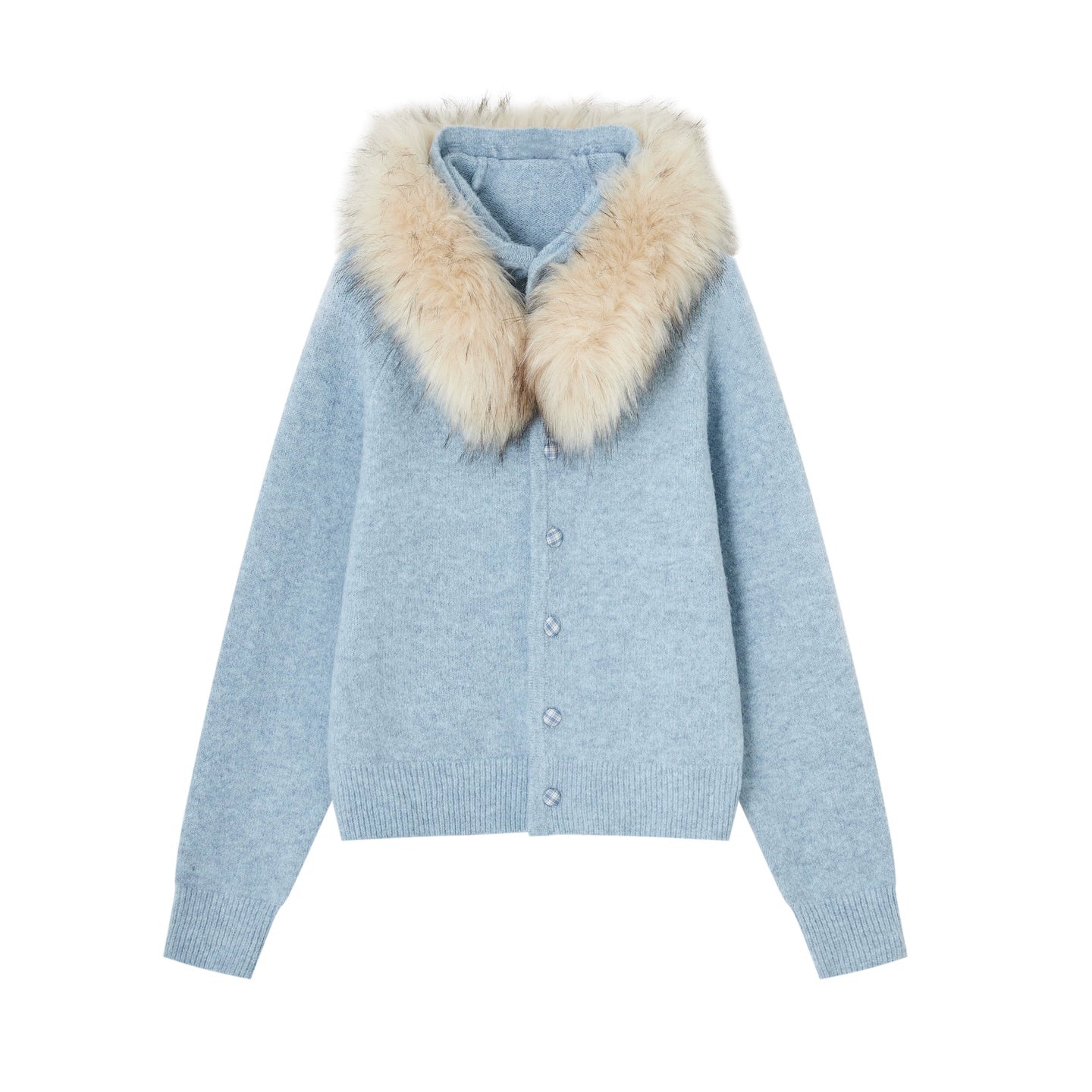 Detachable Fur-Collar Fleece Hooded Cardigan