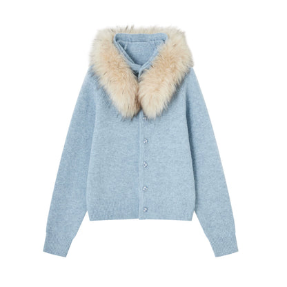 Detachable Fur-Collar Fleece Hooded Cardigan