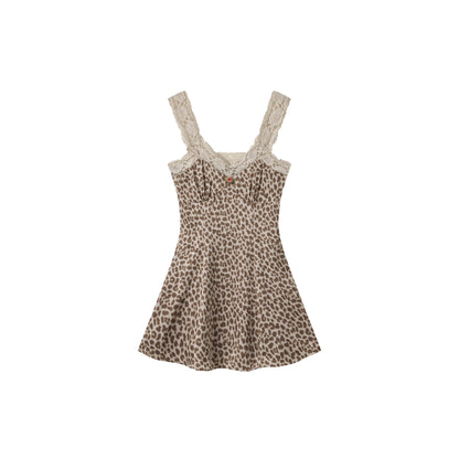 Vintage Leopard Lace Slip A-Line Mini Dress