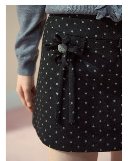 Wool Polka Dot A-line Mini Skirt - CHINASQUAD