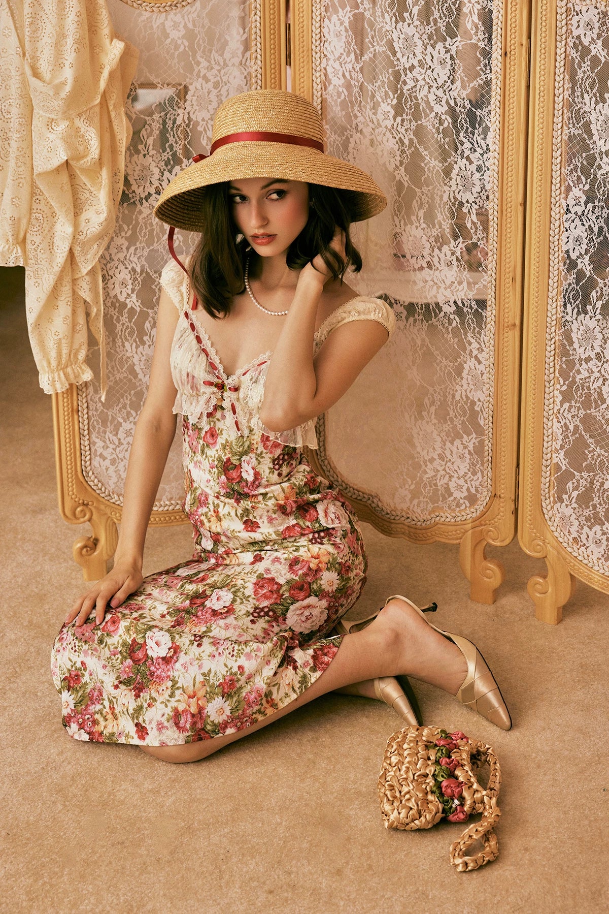 Vintage Romantic All-Over Peony Textured Dress