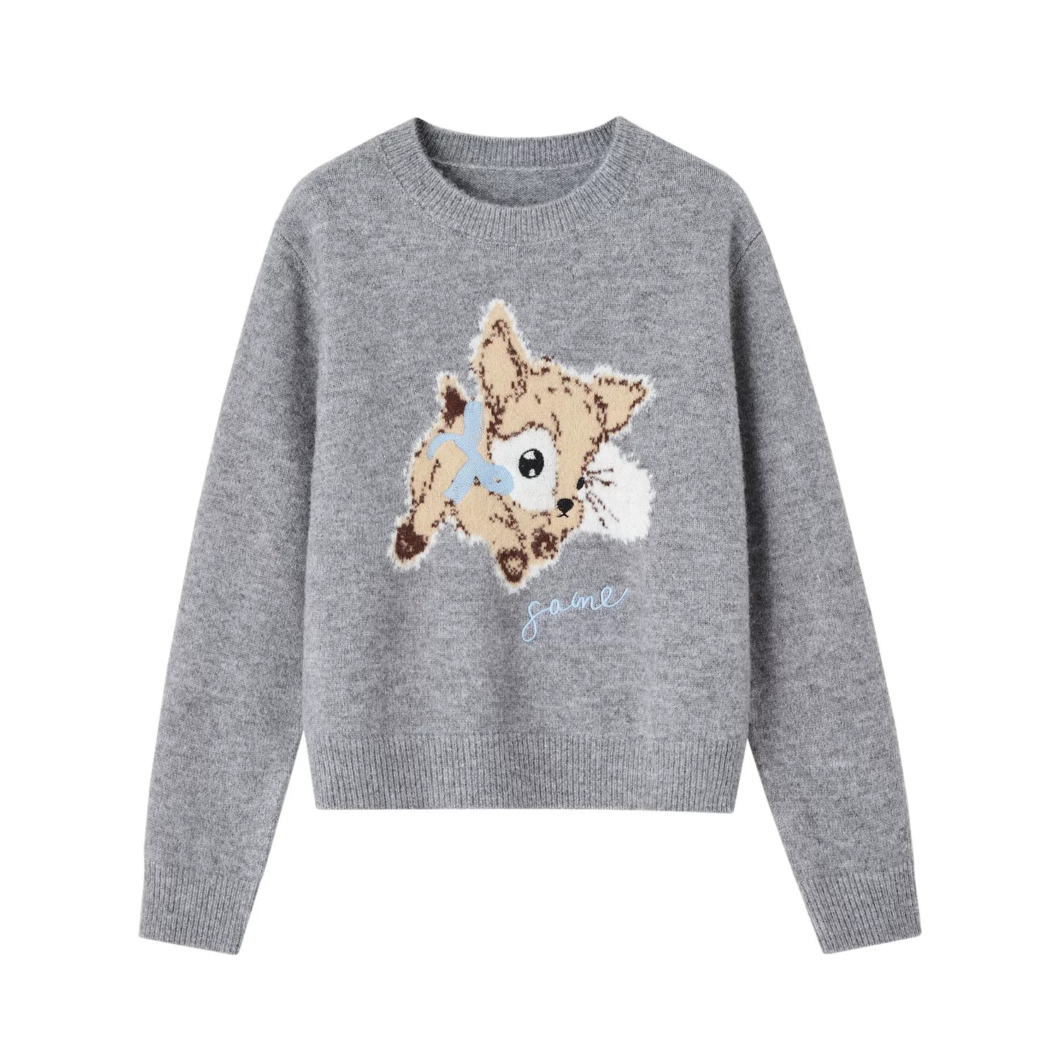 Plush Deer Jacquard Crewneck Sweater