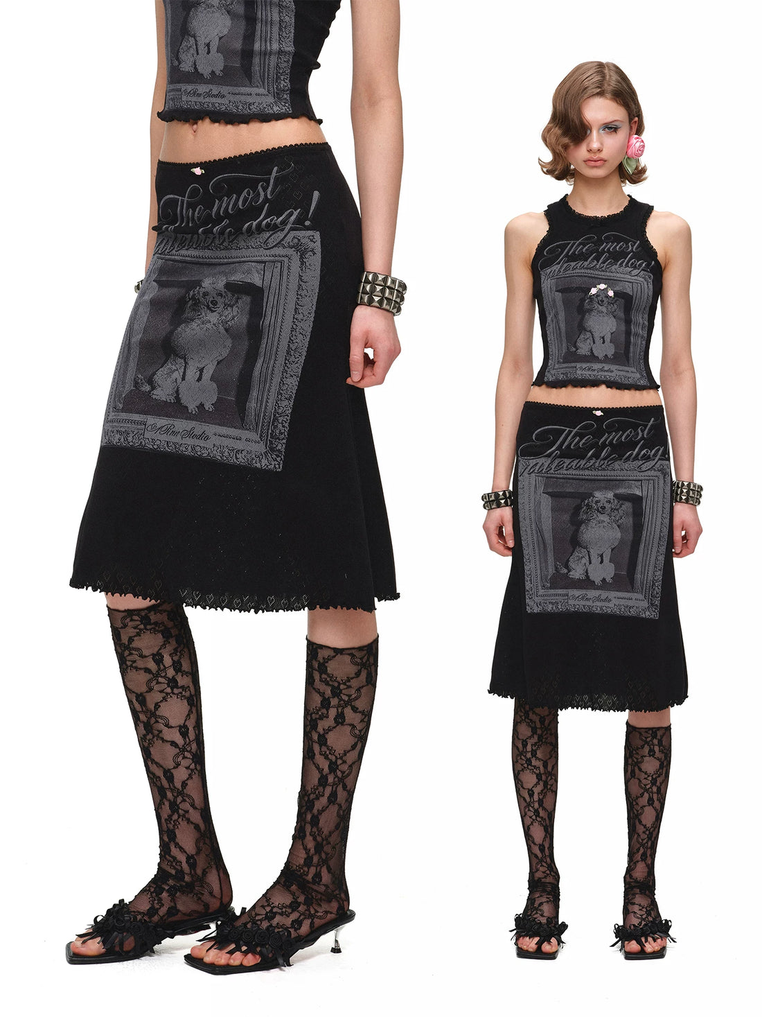 Vintage Frame Dog Print Tank &amp; Midi Skirt Set 1Jinn Studio